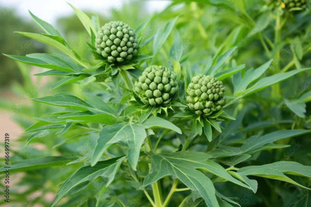 Fototapeta premium close-up of a artichoke plant with ripe artichokes ready for harvest