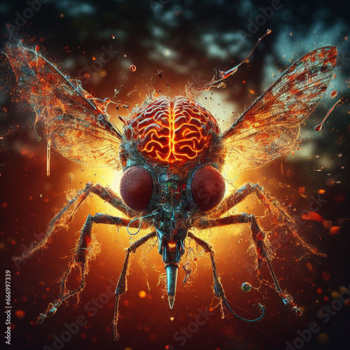 genetically modified macro closeup of nano robot engineered weapon mosquito in action concept design photo