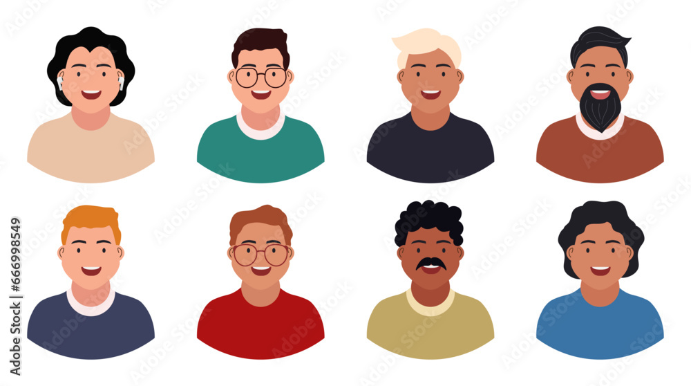 People faces profiles set. Collection of male portraits. Vector illustration People faces profiles set. Collection of male portraits. Vector illustration