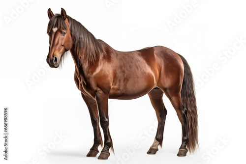 A brown horse on white background.