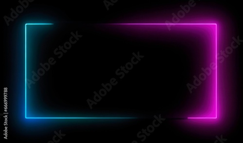 Neon Rectangle frame template isolated black background. AI generative