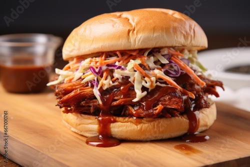 bbq sandwich topped with tangy coleslaw