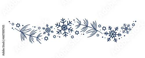merry christmas greeting card with snowflake fir branches border vector illustration