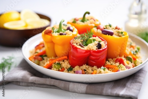 vegetarian stuffed bell peppers with couscous and veggies