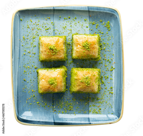 Baklava with pistachio. Turkish traditional dessert , isolated png