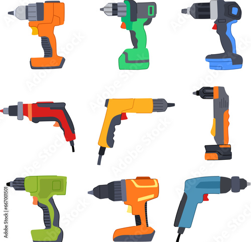 drill set cartoon. industry construction, industrial tool, technology repair drill sign. isolated symbol vector illustration