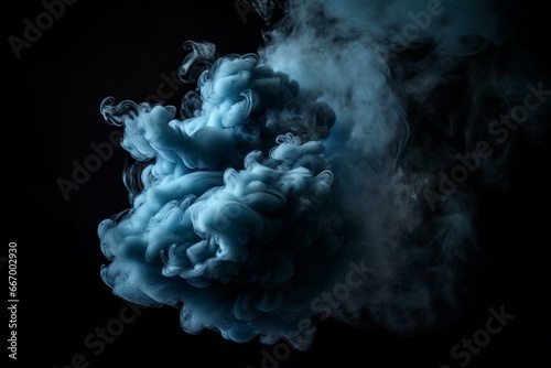 A bluish smoke cloud in the atmosphere against a dark backdrop. Generative AI