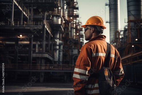 Cinematic shot of Engineer, Industrial Plant