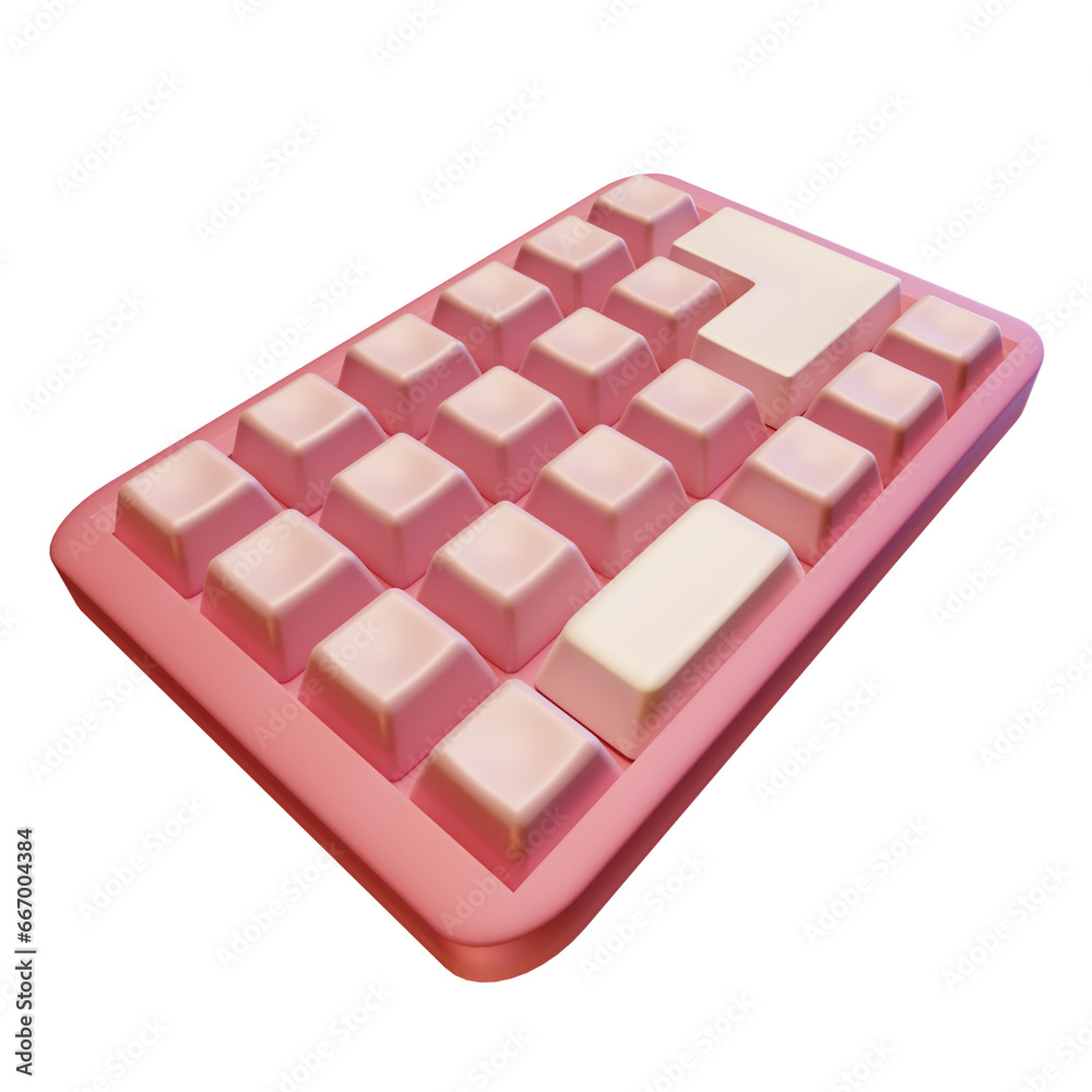 Pink cute 3d rendered mini keyboard mock-up on transparent background with cool perspective Pink cute 3d rendered mini keyboard mock-up on transparent background with cool perspective