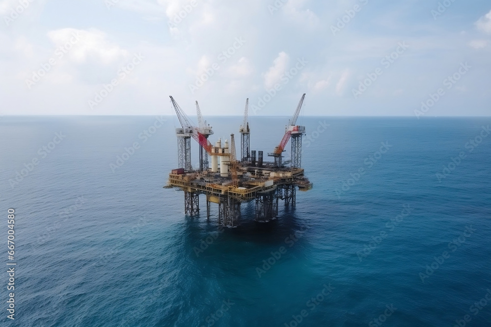 Obraz premium Drilling rig platform at sea as a part of petroleum industry generative ai