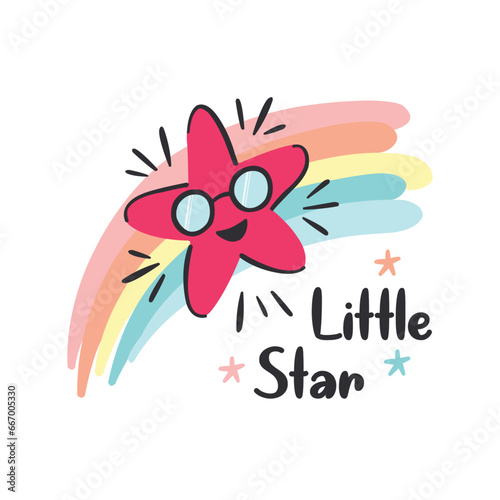 Little Star... Cute Kids T-shirt Design. Doodle Cute Falling Stars  Birthday Party Design