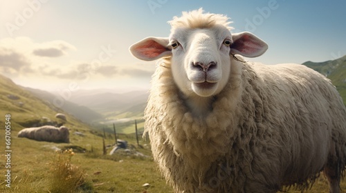 Amidst a backdrop of rustic simplicity, a sheep seizes the spotlight; its tongue lolling out in an impudent display that shatters all ovine stereotypes. photo