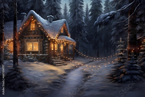 cabin in the winter forest  landscape  winter desktop background