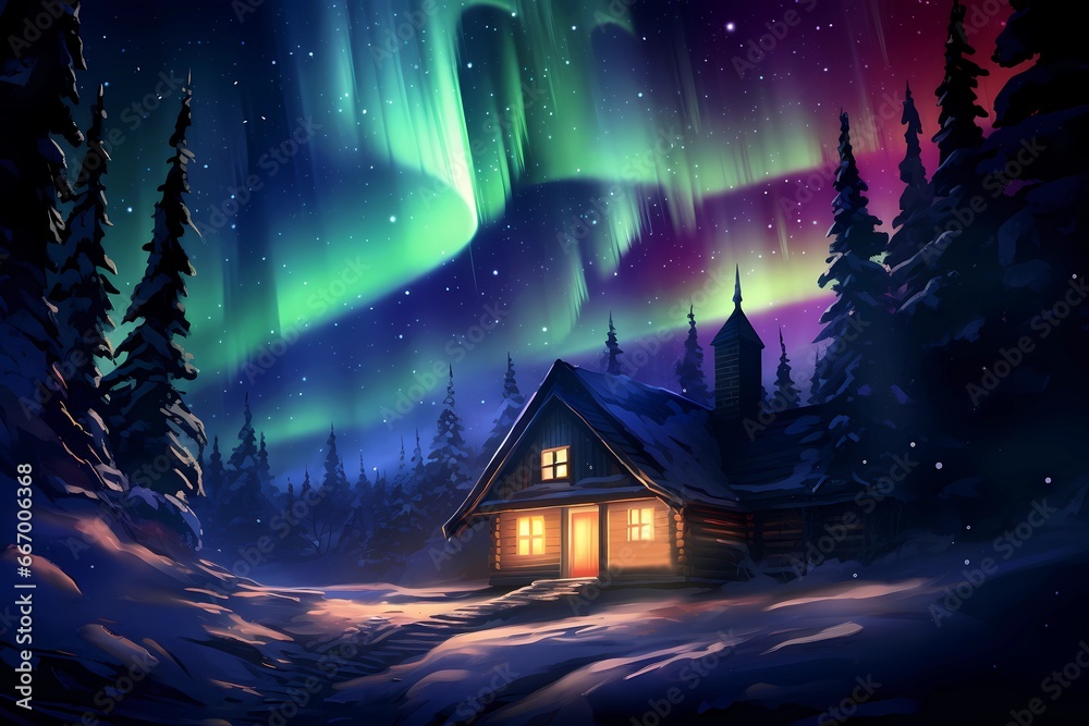 cabin in the winter forest, landscape, winter desktop background
