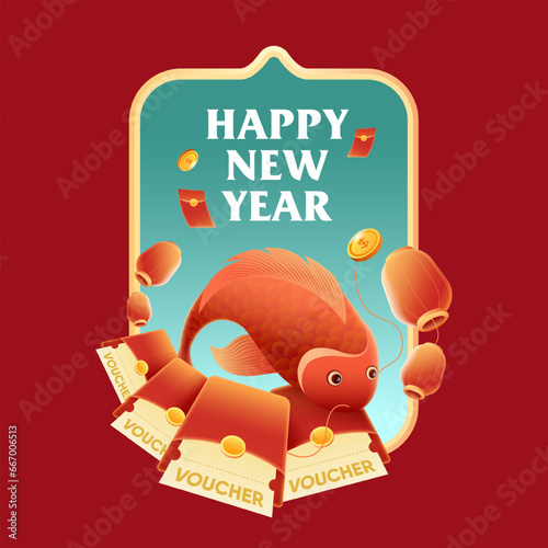 the screen pops up Lucky Carp and Lunar New Year lucky money envelopes