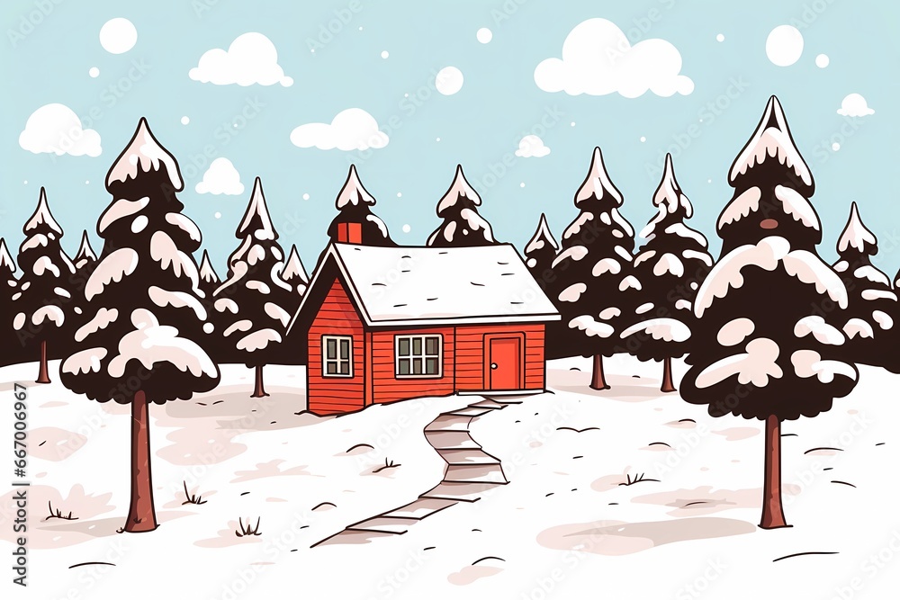 Fototapeta premium cabin in the winter forest, landscape, winter desktop background