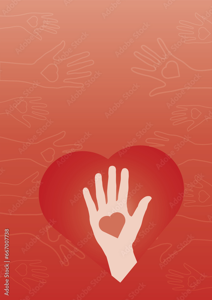Digital png illustration of hand and heart on red background on transparent background Digital png illustration of hand and heart on red background on transparent background