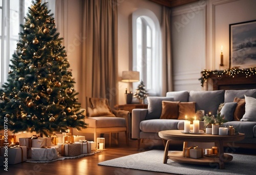 an untidy living room with a christmas tree in it