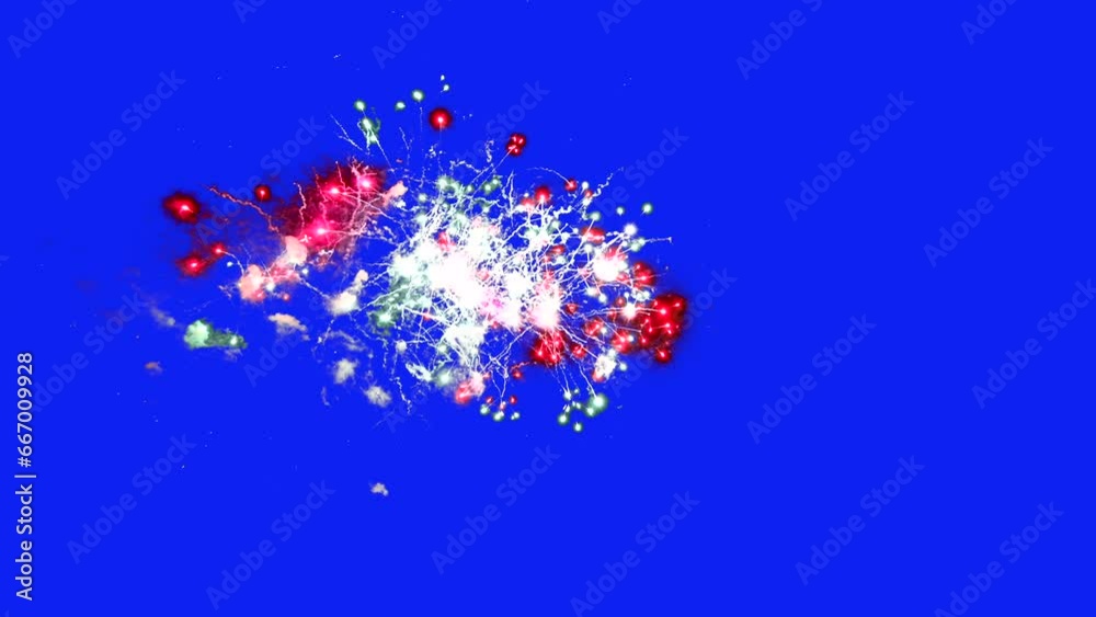 Abstract Real Firework on blue screen chroma key background, 4th of July independence day and new year 2024 concept. High quality 4k chromakey video