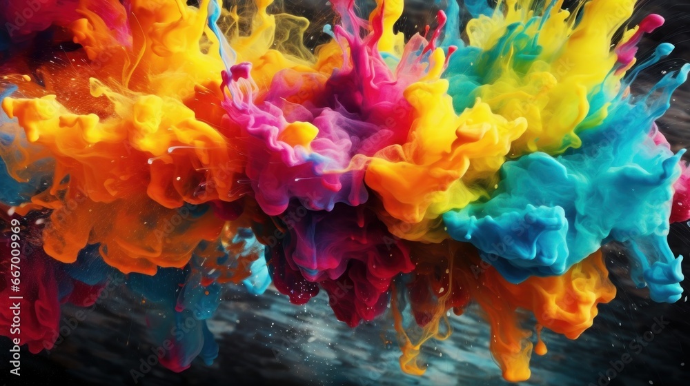 Splashes with vibrant colors. AI generated
