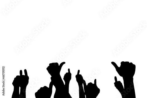 Digital png silhouette image of hands with thumbs up on transparent background