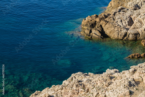 Beautiful rocky coast and very clear water of the Mediterranean Sea, Mallorca near Cala Ratjada, Balearic islands, Spain