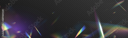 Rainbow light rays, lens flare, reflection effect from crystal, glass or gem. Background material reflection of light glitter.