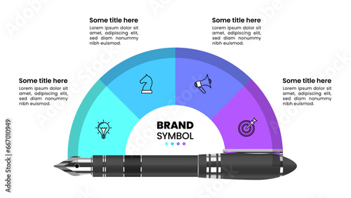 Infographic template. Pen with half circle and 4 steps