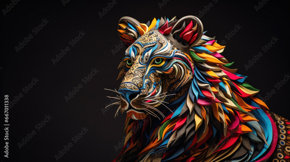 Fototapeta A Handcrafted Animal Art A Plush and Textile Sculpture of a Lions Face