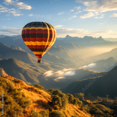 Colorful hot air balloons flying over Doi Luang Chiang Dao, Chiang Mai in Thailand, AI Image