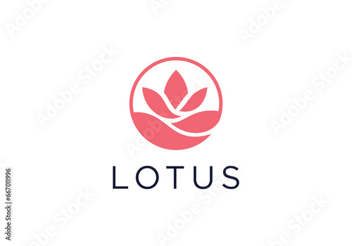 Simple Lotus Floral Leaves with Human. Beauty Flower Leaf for Spa Cosmetic Therapy Skin Care logo design