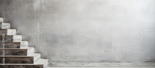 Underground room with construction background including grey staircase and white wall texture