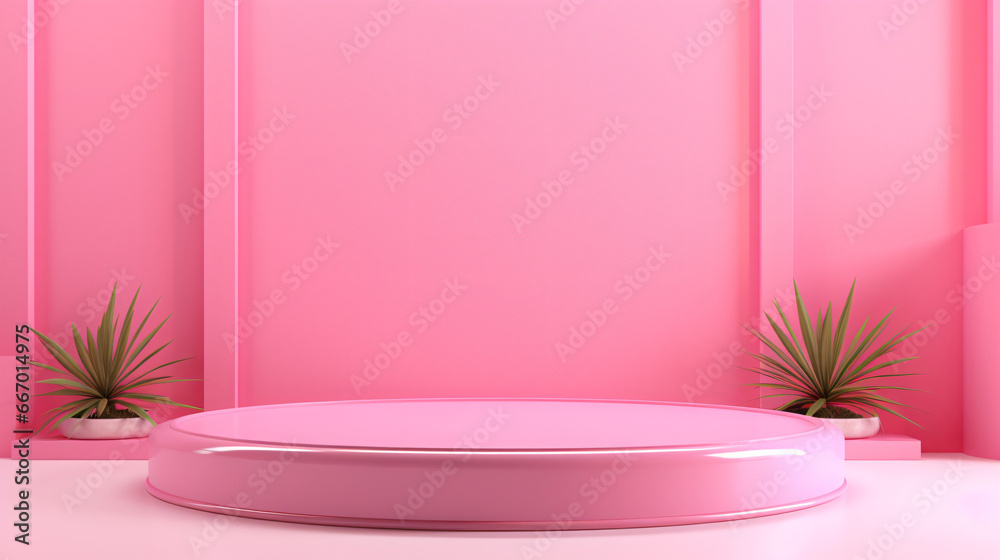 Pretend podium in a pink room