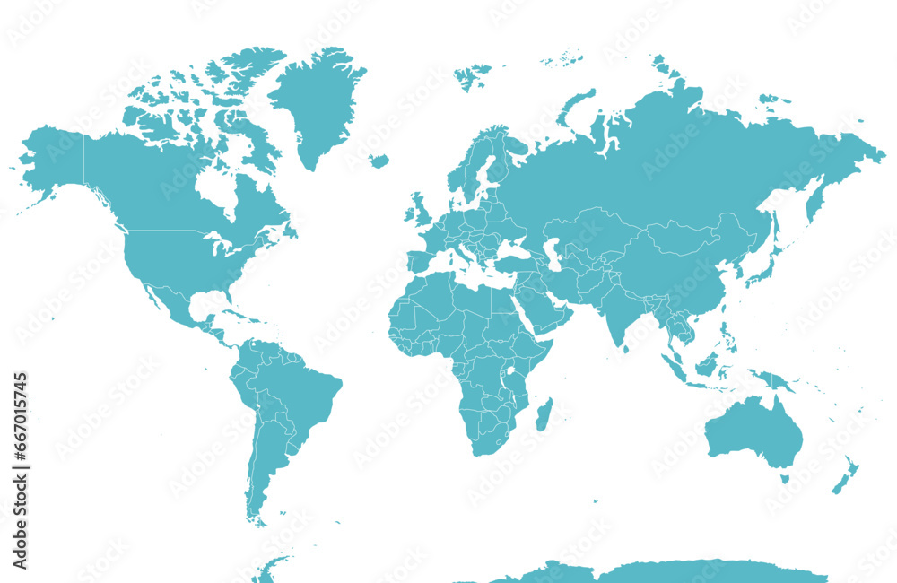 国境線のある六大陸の世界地図、大西洋、地球