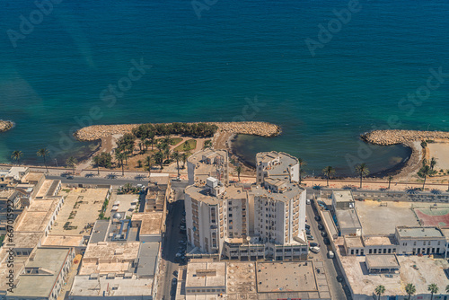 Aerial view of the Tunisian coast and the city of Mahdia.