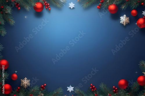 Dark blue color background, xmas decoration, with copy space, wallpaper, generative ai
