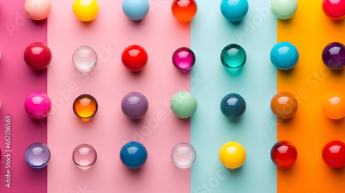 Small colorful balls in a row and column  Colorful balls on colorful background 