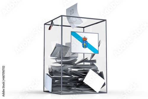 Galicia - flag on ballot box and voices - election concept