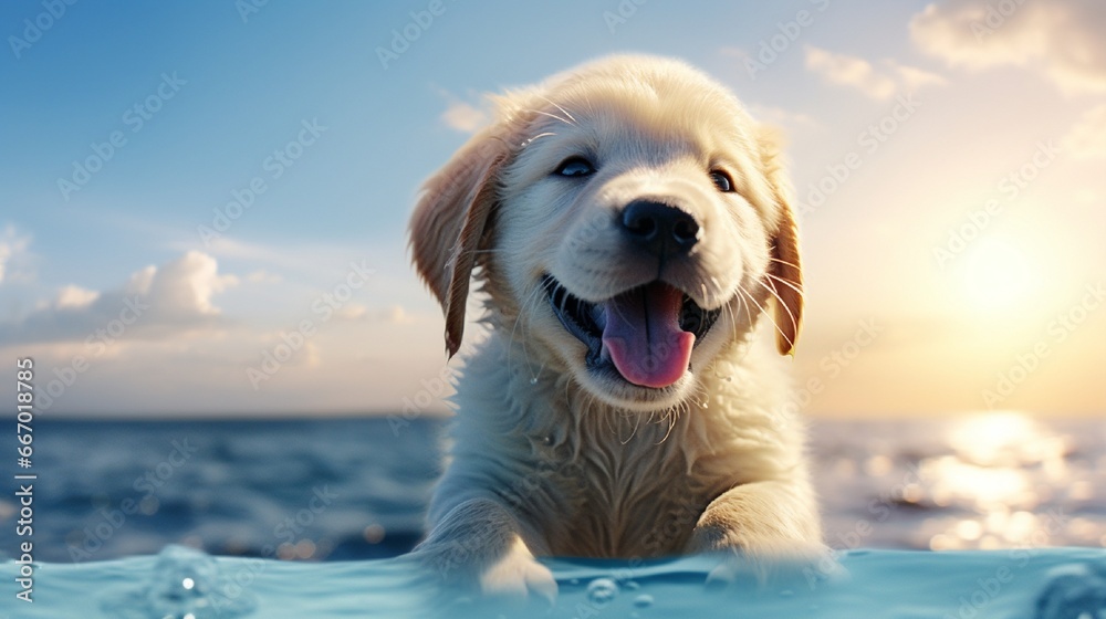 Winking with ebullient flair, a puppy emanates joy that radiates throughout the surrounding cerulean backdrop. Its eye remains endearingly shut, capturing a snapshot of bliss. Winking with ebullient flair, a puppy emanates joy that radiates throughout the surrounding cerulean backdrop. Its eye remains endearingly shut, capturing a snapshot of bliss.