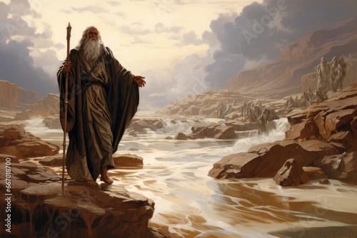 Moses at the waters of Meribah - biblical story photo