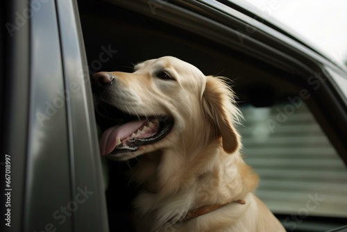 joyful canine relishing wind through vehicle opening. Generative AI