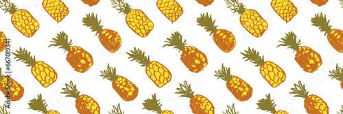 PNG pineapples pattern. Ananas transparent background. Pineapple label, organic fruit idea. Ornament for fresh juice packaging design. South America fruits. Tropical plant decoration.