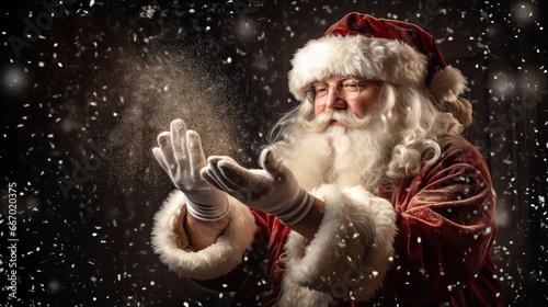 Santa Claus creating enchanting snow magic © Ashi