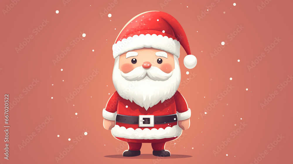 Adorable Red Santa Claus Illustration Against Red and Snowy Background - in Children's Cartoon Style - With Copy Space - Christmas Holiday