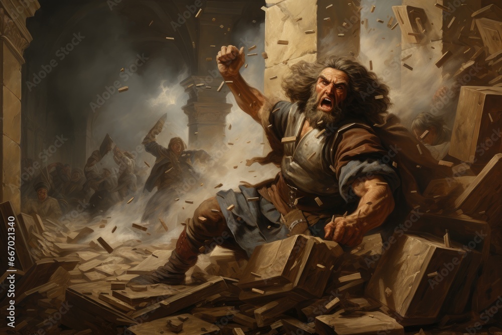 Samson destroying the Philistine temple - biblical story