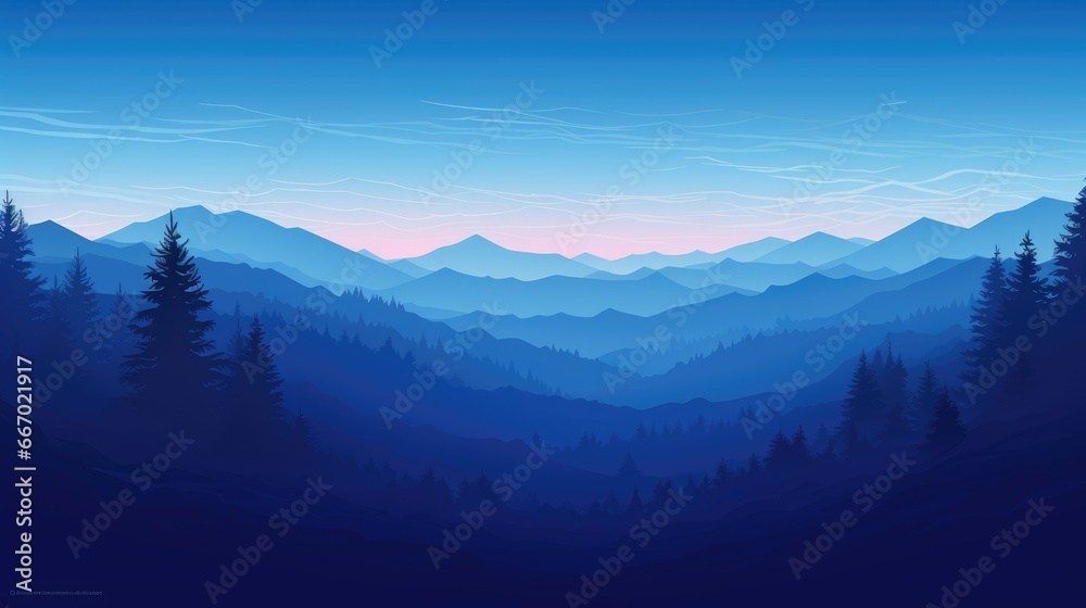 Obraz premium Mountain forest landscape silhouette. Travel background panorama