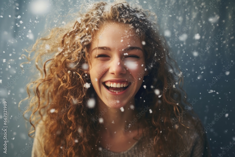 Freeze the joyful and contagious smile of a woman. Generative AI