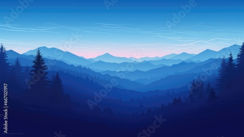 Mountain forest landscape silhouette. Travel background panorama