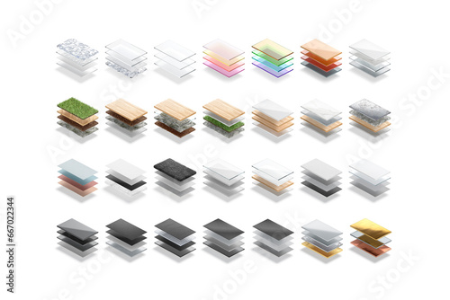 Blank material layers mockup set, different types