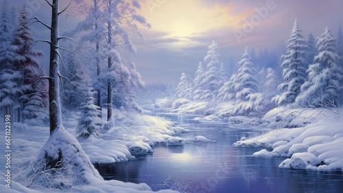 winter landscape with snow. Generative AI © ArtSpree